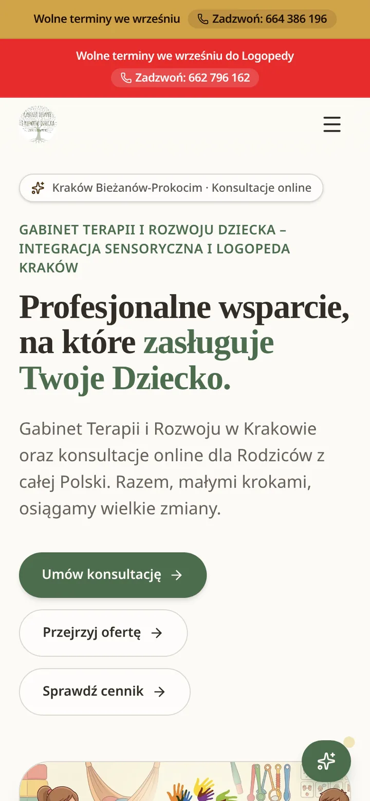 Mobilna wersja strony gabinetu terapii